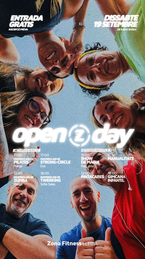 Cartell de les portes obertes del gimnàs Zona Fitness Lleida
